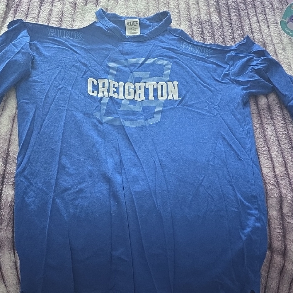PINK Victoria's Secret Blue Creighton Cold-Shoulder Tee